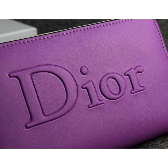 Dior Cowhide Leather Long Leather Wallet with Embossed 1098 Purple