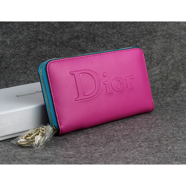 Dior Cowhide Leather Long Leather Wallet with Embossed 1098 Rose