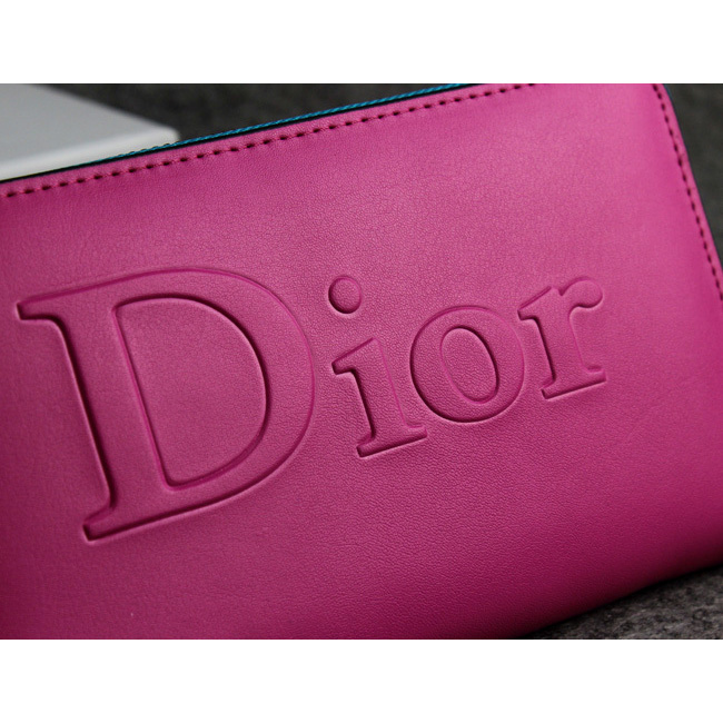 Dior Cowhide Leather Long Leather Wallet with Embossed 1098 Rose