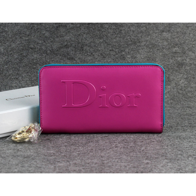 Dior Cowhide Leather Long Leather Wallet with Embossed 1098 Rose