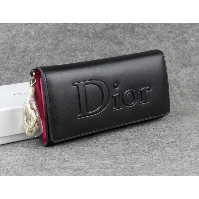 Dior Cowhide Leather Long Leather Wallet with Embossed 5192 Black