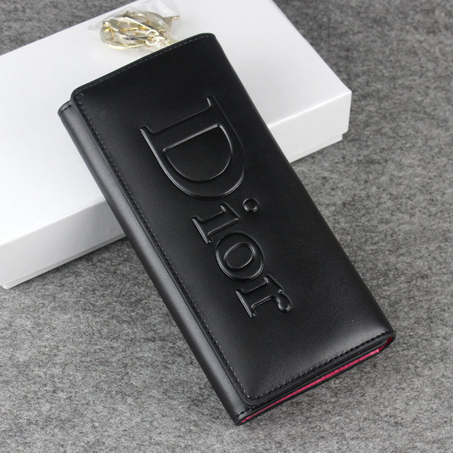 Dior Cowhide Leather Long Leather Wallet with Embossed 5192 Black