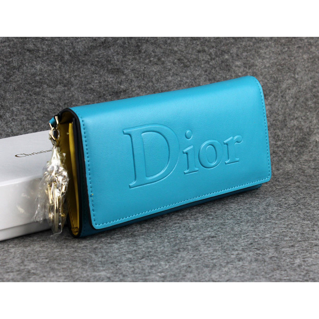 Dior Cowhide Leather Long Leather Wallet with Embossed 5192 Blue