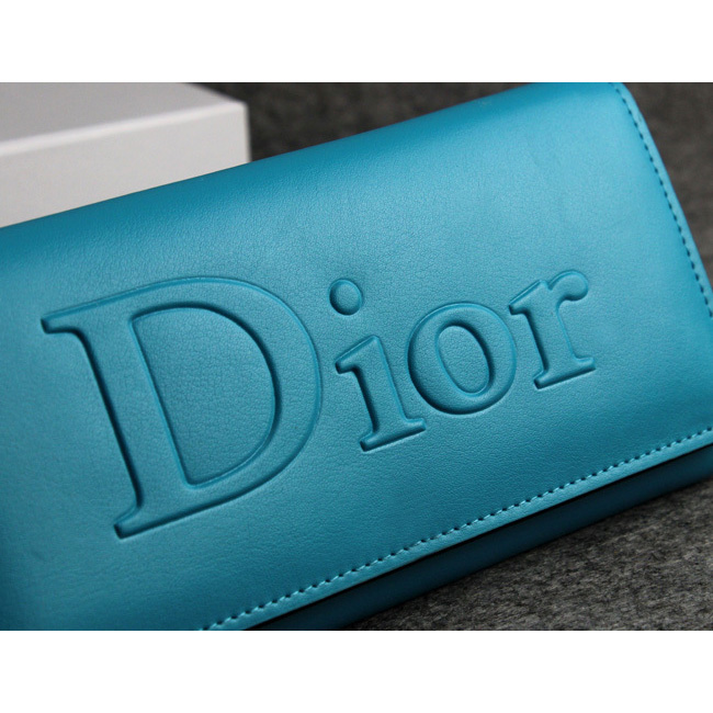 Dior Cowhide Leather Long Leather Wallet with Embossed 5192 Blue