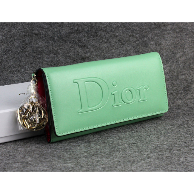 Dior Cowhide Leather Long Leather Wallet with Embossed 5192 Green