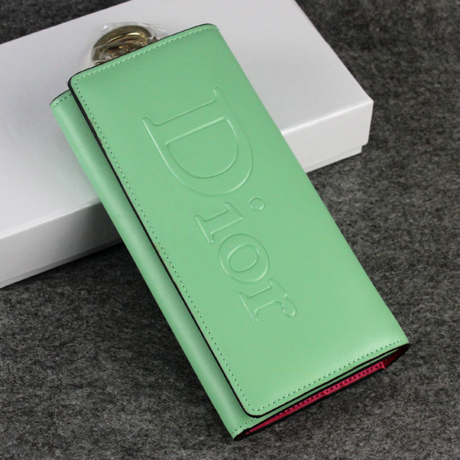 Dior Cowhide Leather Long Leather Wallet with Embossed 5192 Green