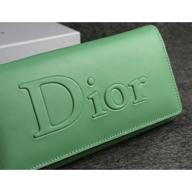 Dior Cowhide Leather Long Leather Wallet with Embossed 5192 Green