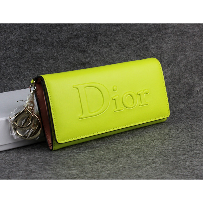 Dior Cowhide Leather Long Leather Wallet with Embossed 5192 Lemon