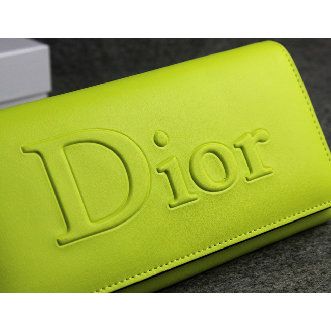 Dior Cowhide Leather Long Leather Wallet with Embossed 5192 Lemon