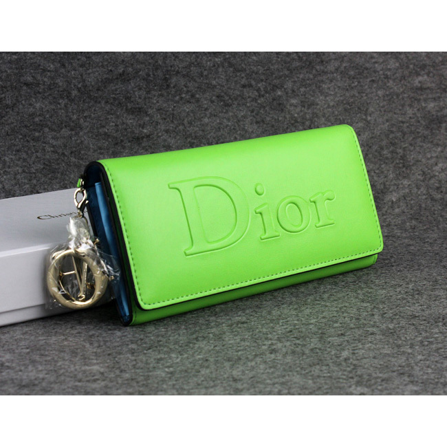 Dior Cowhide Leather Long Leather Wallet with Embossed 5192 Lightgreen