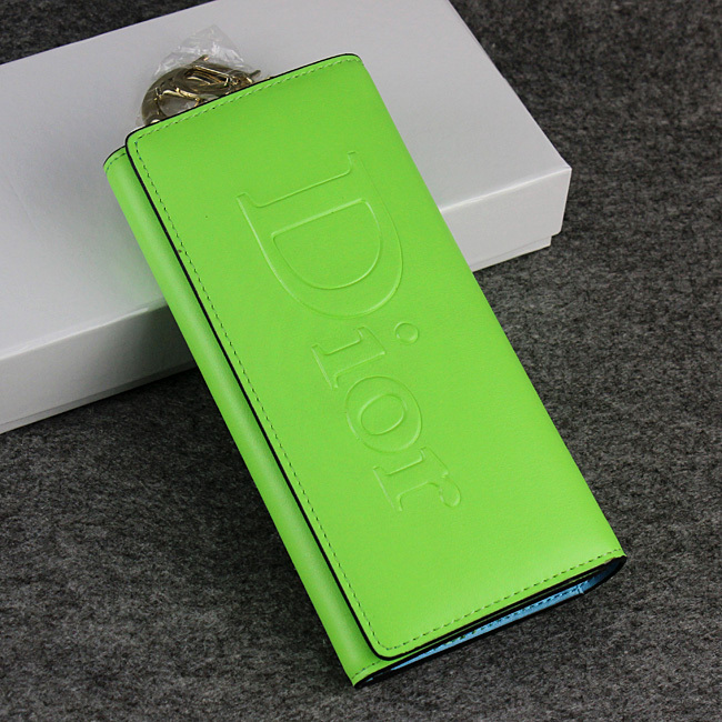 Dior Cowhide Leather Long Leather Wallet with Embossed 5192 Lightgreen