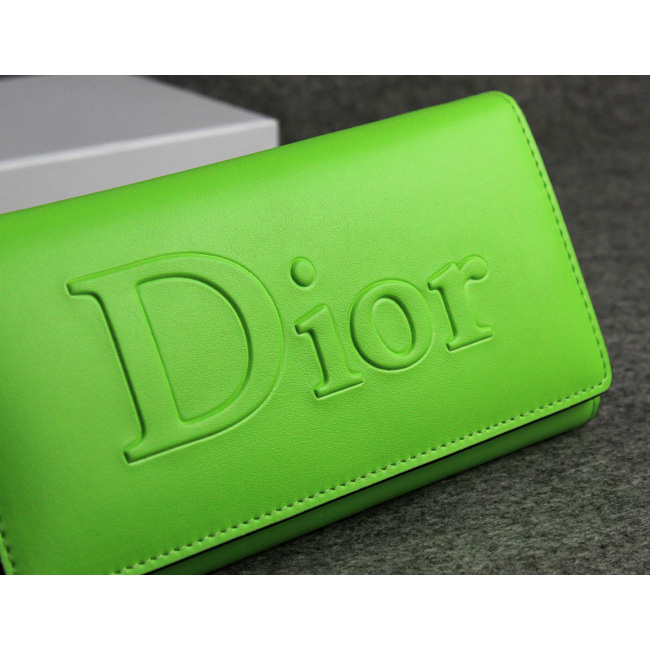 Dior Cowhide Leather Long Leather Wallet with Embossed 5192 Lightgreen