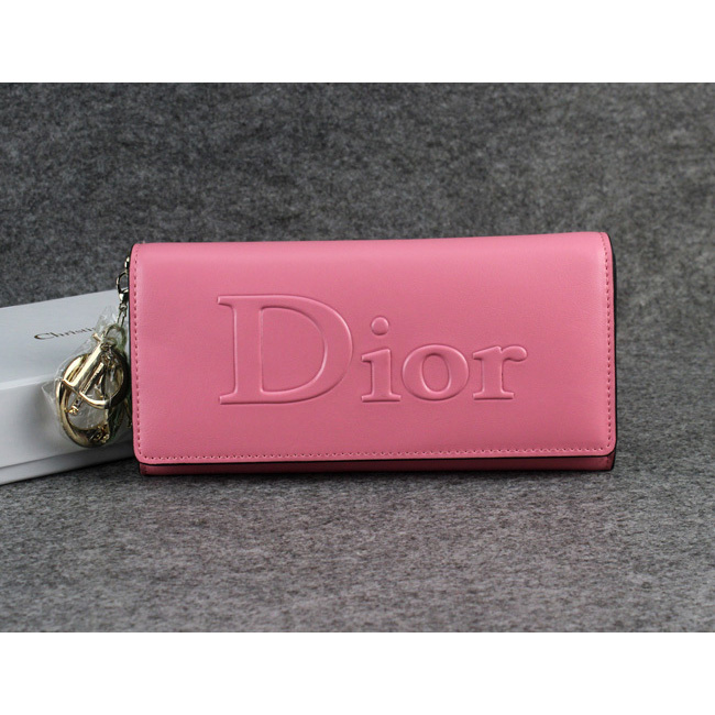 Dior Cowhide Leather Long Leather Wallet with Embossed 5192 Pink