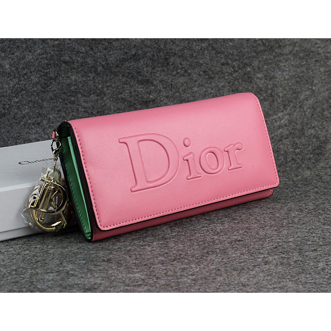 Dior Cowhide Leather Long Leather Wallet with Embossed 5192 Pink