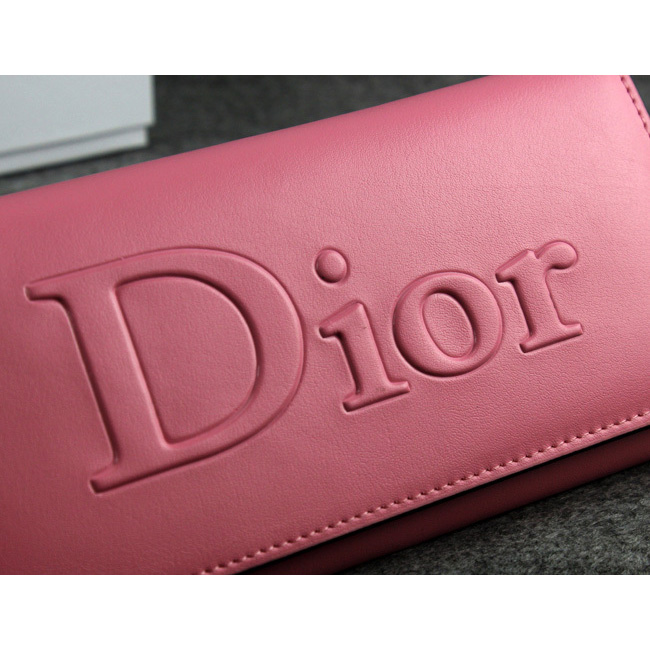 Dior Cowhide Leather Long Leather Wallet with Embossed 5192 Pink