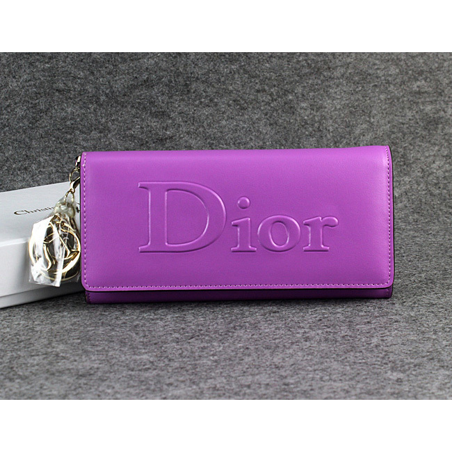 Dior Cowhide Leather Long Leather Wallet with Embossed 5192 Purple