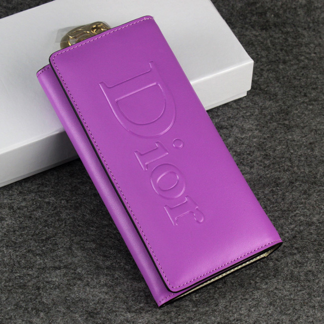 Dior Cowhide Leather Long Leather Wallet with Embossed 5192 Purple