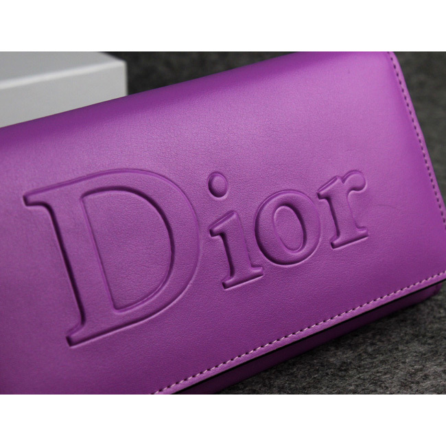 Dior Cowhide Leather Long Leather Wallet with Embossed 5192 Purple