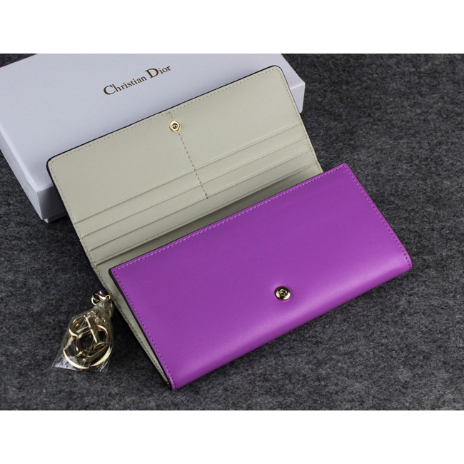 Dior Cowhide Leather Long Leather Wallet with Embossed 5192 Purple