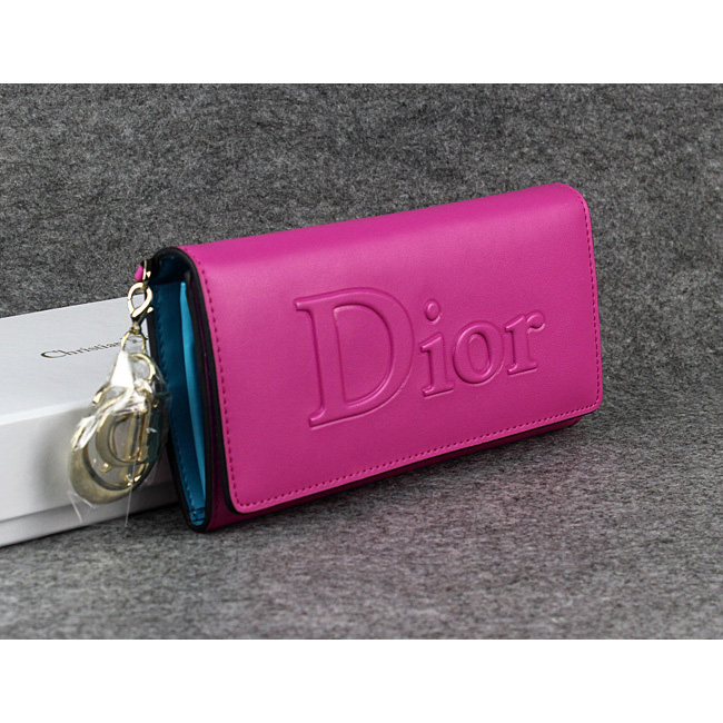 Dior Cowhide Leather Long Leather Wallet with Embossed 5192 Rose