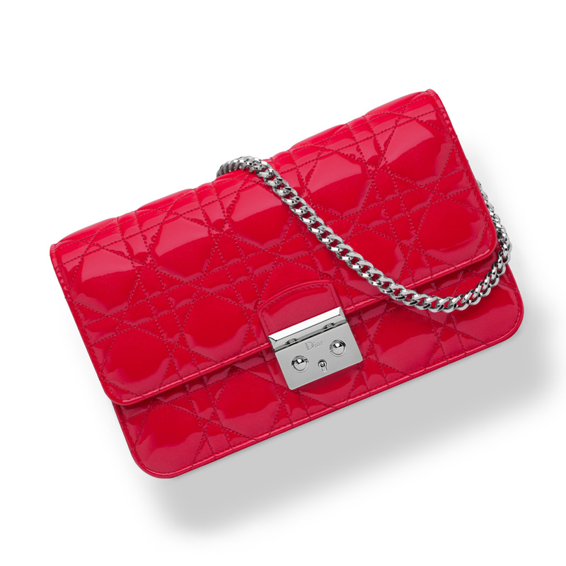 Dior Large Promenade pouch in patent iridescent red calfskin