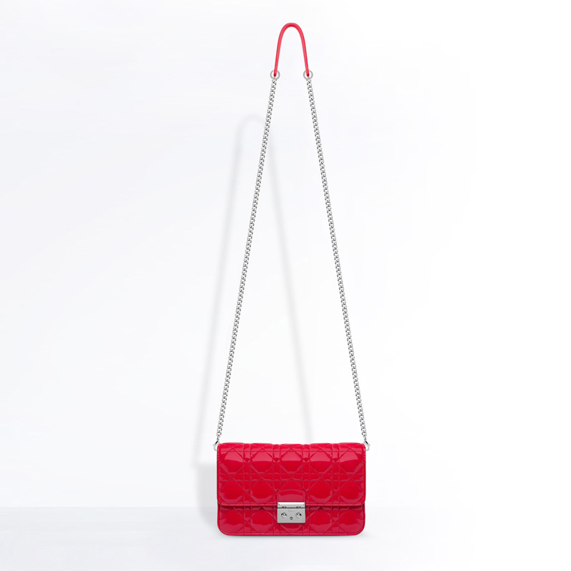 Dior Large Promenade pouch in patent iridescent red calfskin