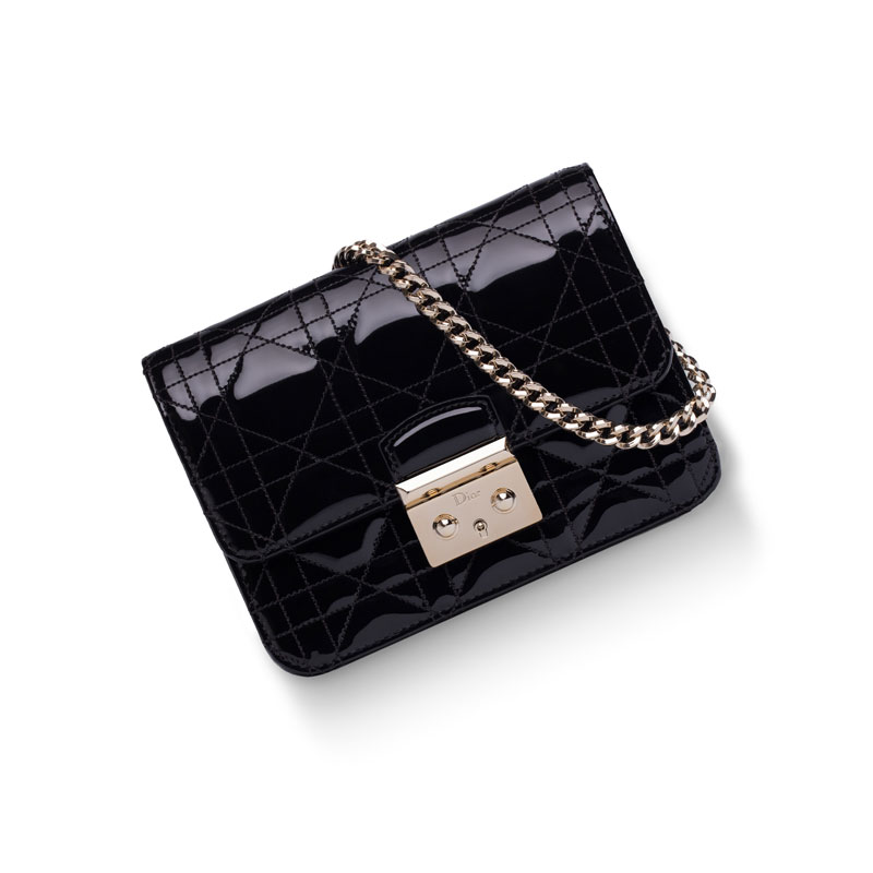 Dior Mini Promenade pouch in black patent lambskin