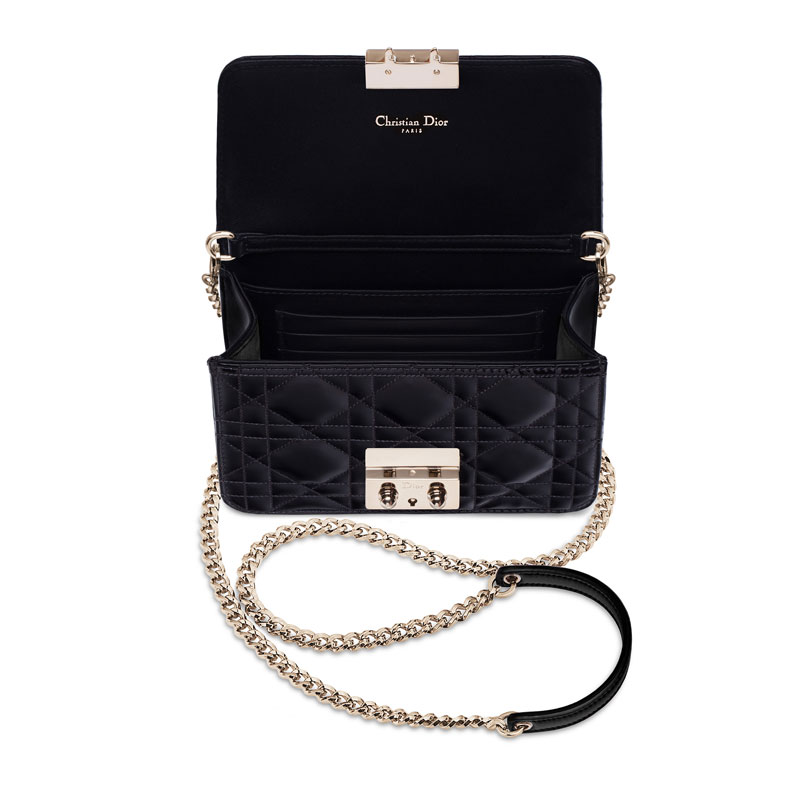 Dior Mini Promenade pouch in black patent lambskin