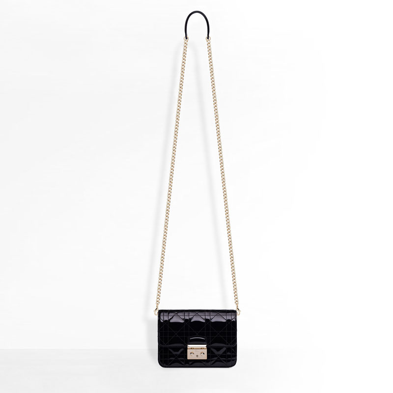 Dior Mini Promenade pouch in black patent lambskin