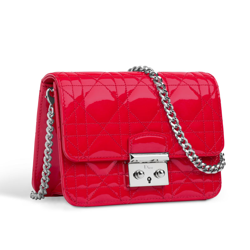 Dior Mini Promenade pouch in patent iridescent red calfskin