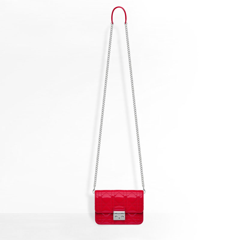 Dior Mini Promenade pouch in patent iridescent red calfskin