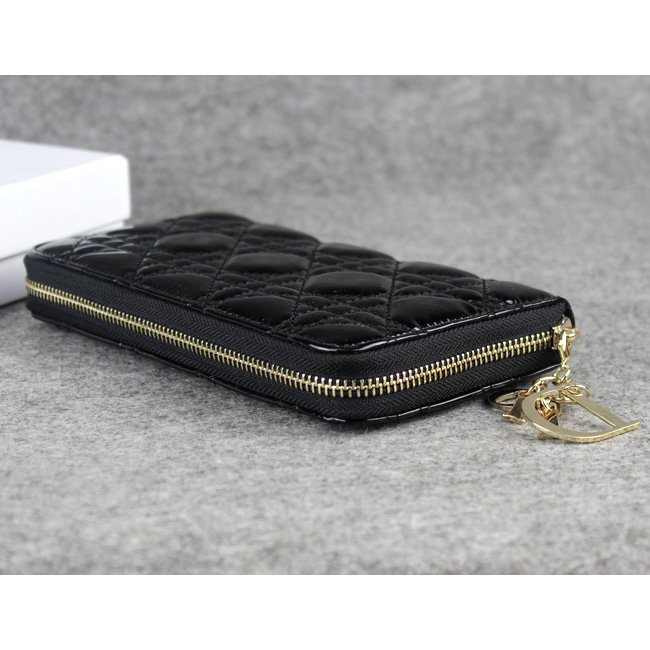 Dior Patent Leather Long Leather Wallet 1098 Black