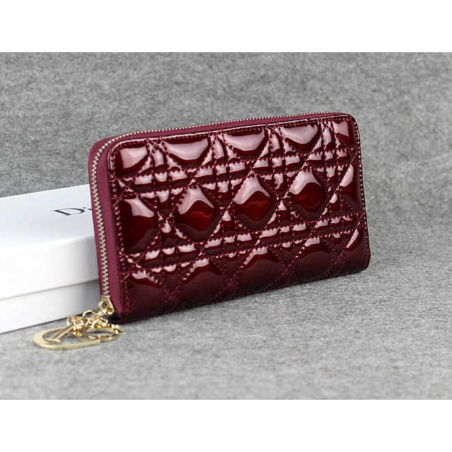 Dior Patent Leather Long Leather Wallet 1098 Burgundy