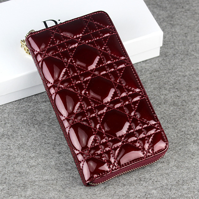 Dior Patent Leather Long Leather Wallet 1098 Burgundy