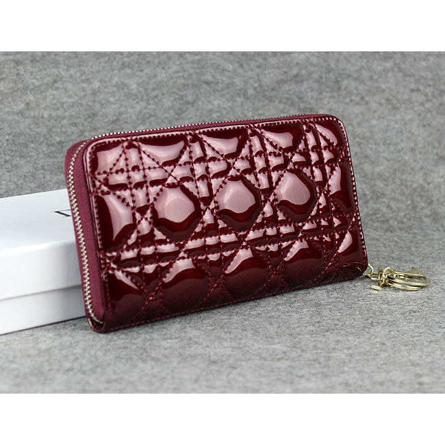 Dior Patent Leather Long Leather Wallet 1098 Burgundy