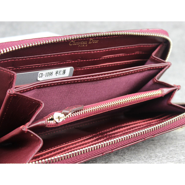 Dior Patent Leather Long Leather Wallet 1098 Burgundy