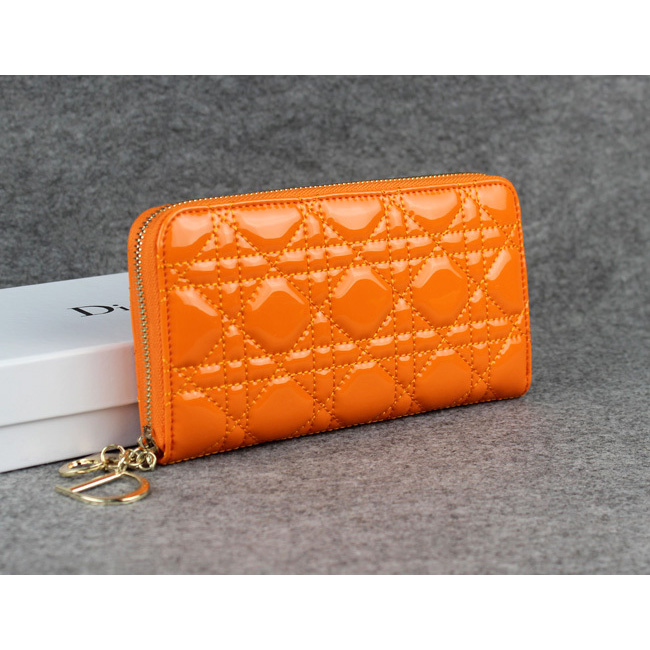 Dior Patent Leather Long Leather Wallet 1098 Orange