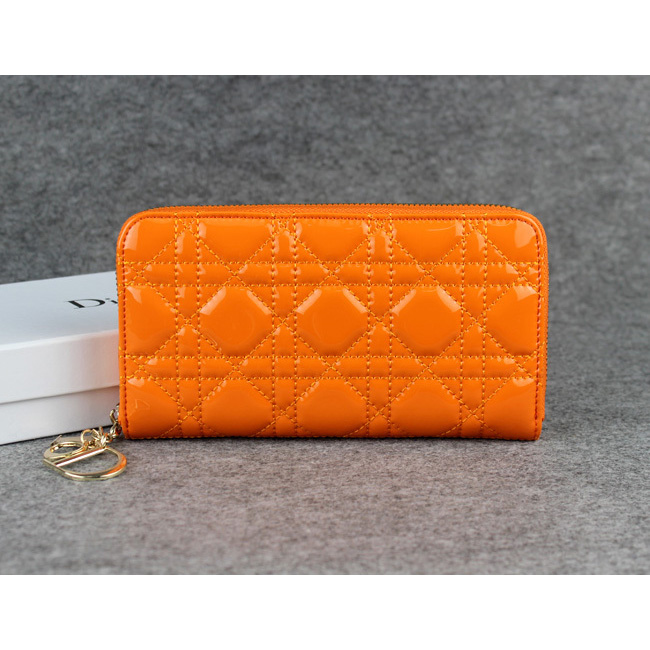 Dior Patent Leather Long Leather Wallet 1098 Orange