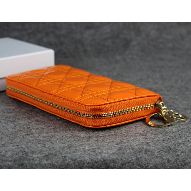 Dior Patent Leather Long Leather Wallet 1098 Orange