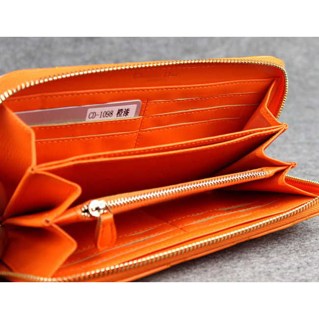 Dior Patent Leather Long Leather Wallet 1098 Orange