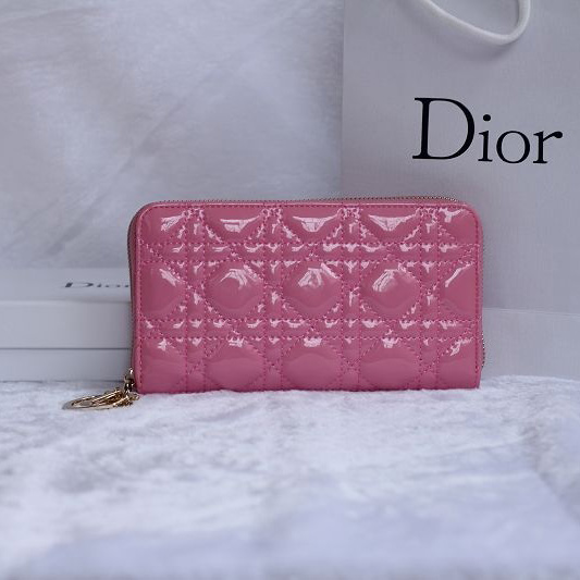 Dior Patent Leather Long Leather Wallet 1098 Pink