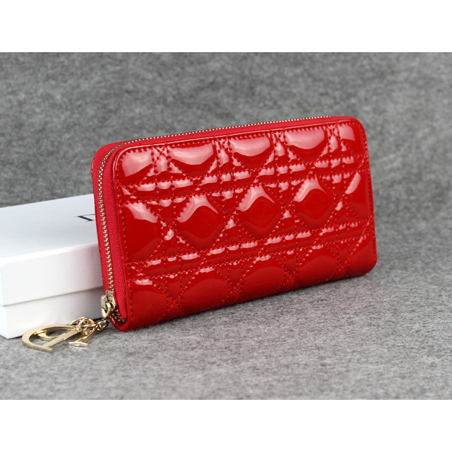 Dior Patent Leather Long Leather Wallet 1098 Red