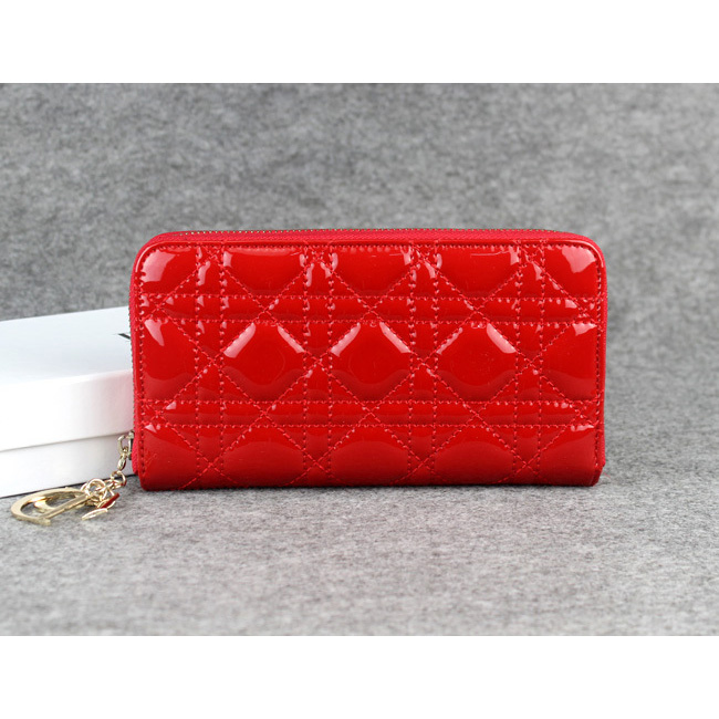 Dior Patent Leather Long Leather Wallet 1098 Red