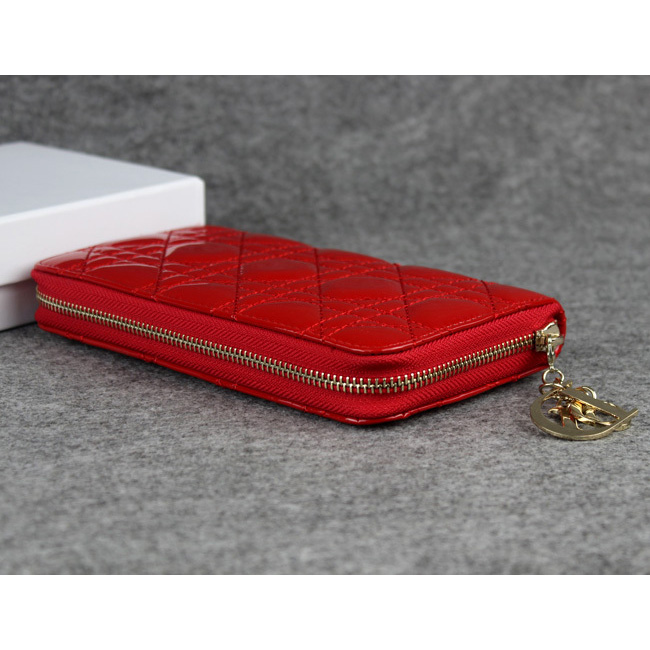 Dior Patent Leather Long Leather Wallet 1098 Red