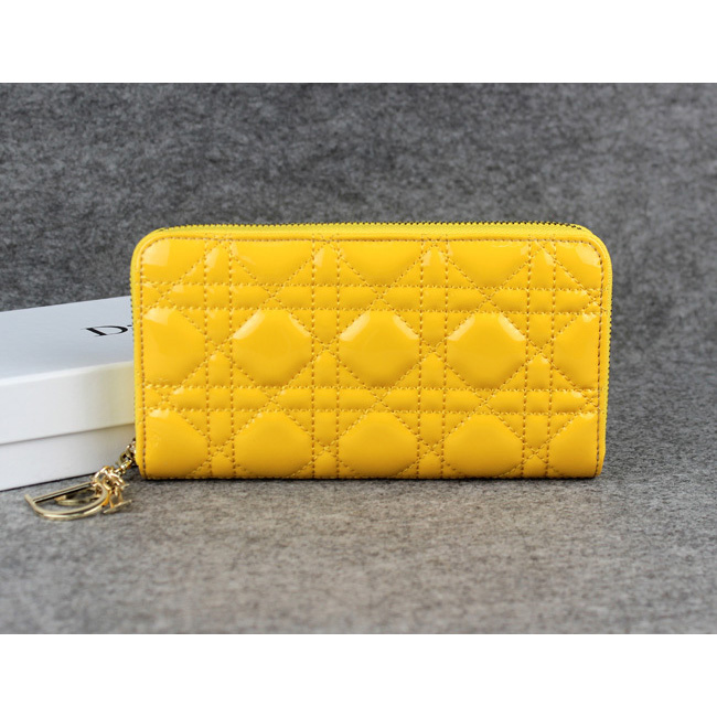 Dior Patent Leather Long Leather Wallet 1098 Yellow