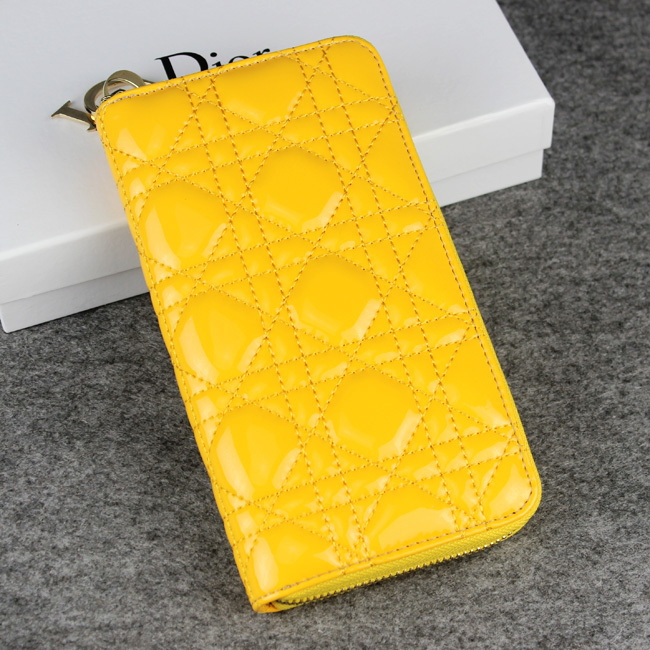 Dior Patent Leather Long Leather Wallet 1098 Yellow