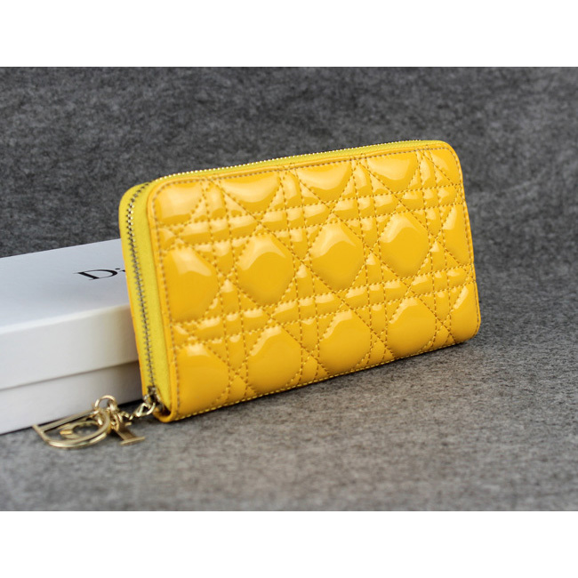 Dior Patent Leather Long Leather Wallet 1098 Yellow