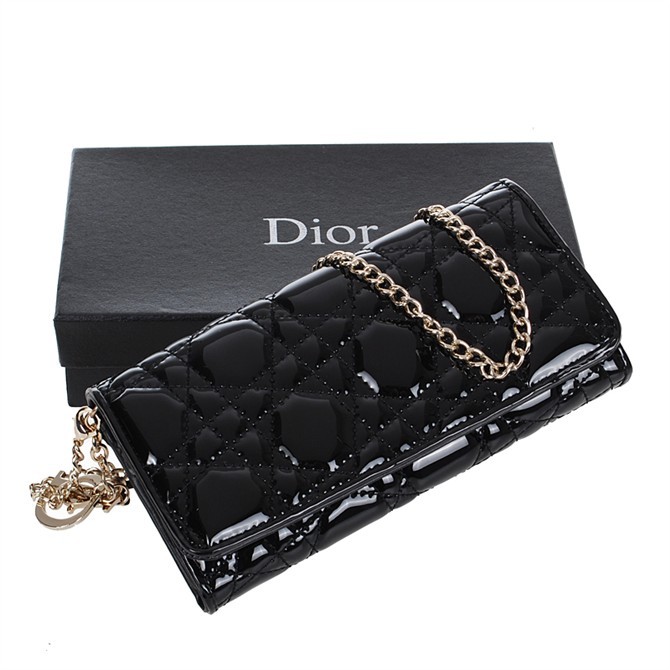 Dior Patent Leather Long Leather Wallet 31104 Black