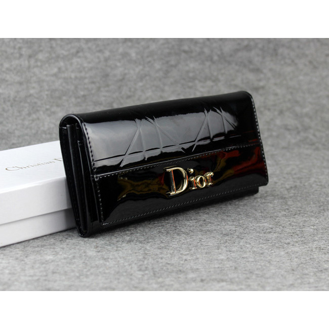 Dior Patent Leather Long Leather Wallet 5192 Black