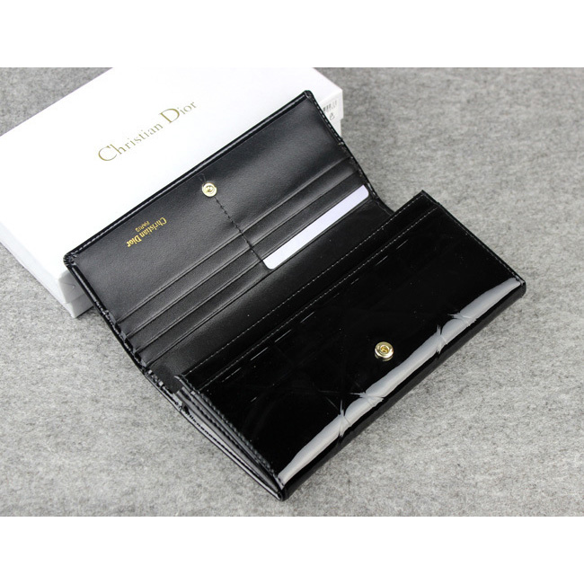 Dior Patent Leather Long Leather Wallet 5192 Black